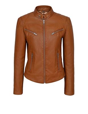 Womens Tan Basic Sheepskin Leather Jacket