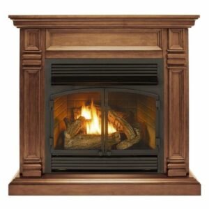 Duluth Forge DFS-400T-2TA Dual Fuel Vent-Free Gas Fireplace with Mantel, 32,000 BTU, Thermostat Control, Toasted Almond